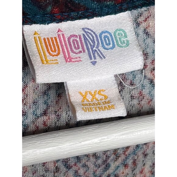 LuLaRoe XXS Fit & Flare Dress Blue Red Geometric Fall Print Work Casual - Picture 6 of 12